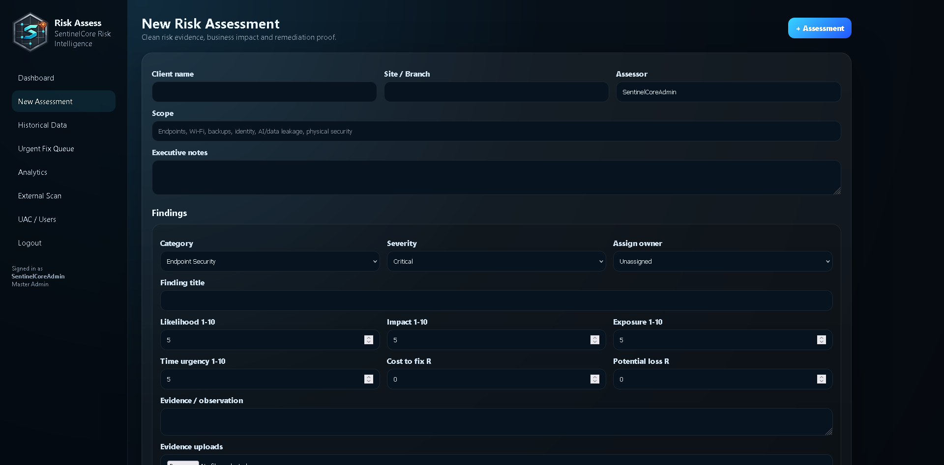 SentinelCoreHQ RiskAssess screenshot 3
